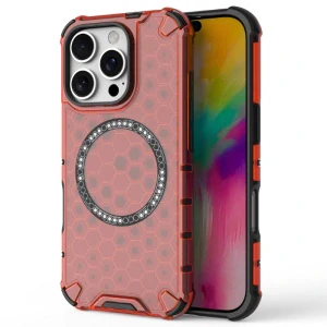 Kryt na iPhone 16 Pro odolný Honeycomb s podporou MagSafe červený