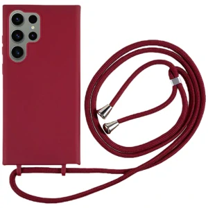 Kryt na Samsung Galaxy S25 Ultra gumový so šnúrkou na krk vínový