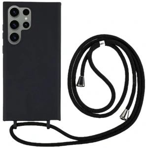 Kryt na Samsung Galaxy S25 Ultra gumový so šnúrkou na krk čierny