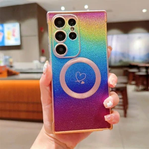 Kryt na Samsung Galaxy S24 Ultra Srdiečko s podporou MagSafe dúhový