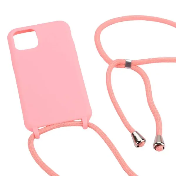 Kryt na iPhone 11 Pro gumový so šnúrkou na krk ružový