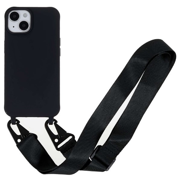 Kryt na iPhone 14 Wide gumový so šnúrkou na krk čierny