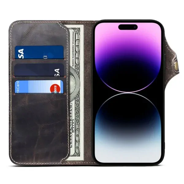 Púzdro na iPhone 14 Pro Kožené čierne