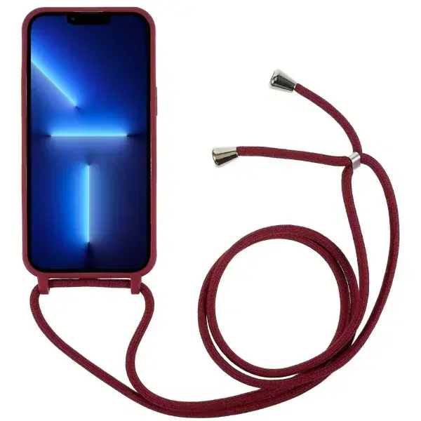 Kryt na iPhone 14 Pro gumový so šnúrkou na krk vínový