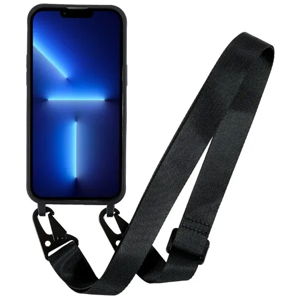 Kryt na iPhone 14 Pro Wide gumový so šnúrkou na krk čierny