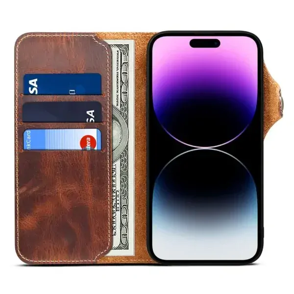 Púzdro na iPhone 14 Pro Max Kožené hnedé