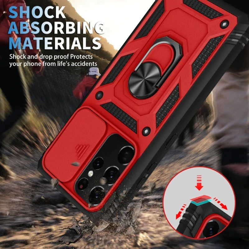 Kryt na Samsung Galaxy S21 Ultra odolný s krytom na fotoaparát červený