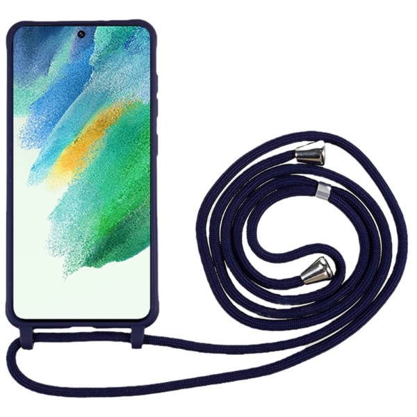 Kryt na Samsung Galaxy S21 FE gumový so šnúrkou na krk modrý