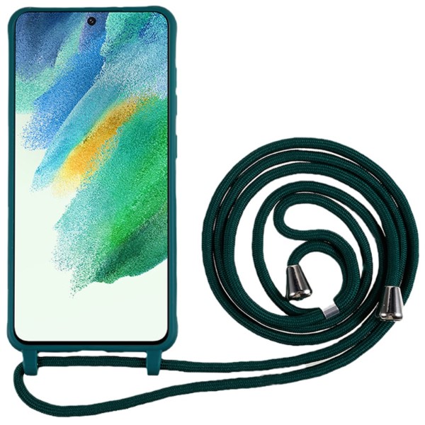 Kryt na Samsung Galaxy S21 FE gumový so šnúrkou na krk zelený