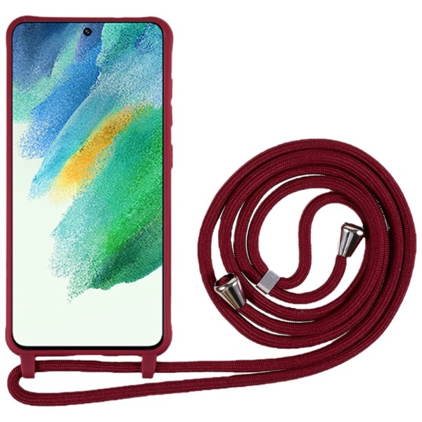 Kryt na Samsung Galaxy S21 FE gumový so šnúrkou na krk červený