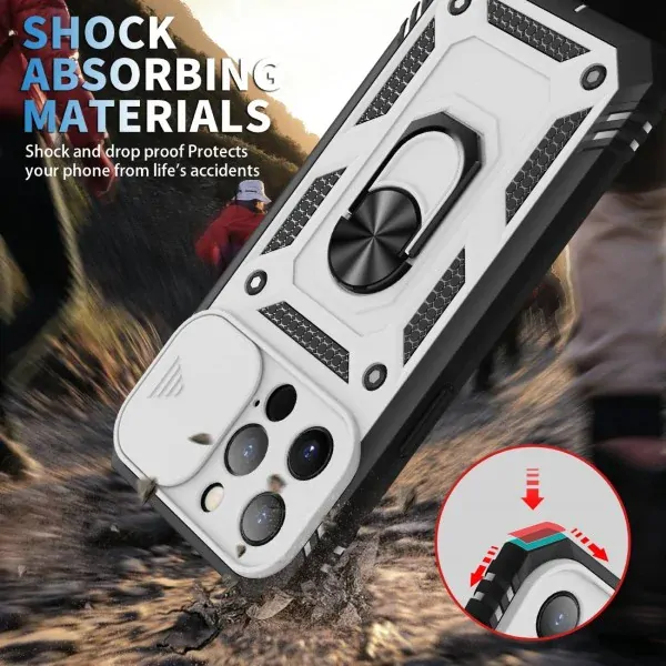 Kryt na iPhone 13 Pro Max odolný s krytkou na fotoaparát biely