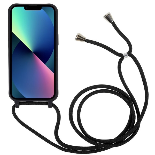 Kryt na iPhone 14 Plus gumový so šnúrkou na krk čierny