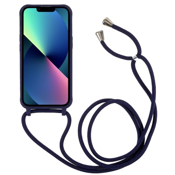 Kryt na iPhone 14 Plus gumový so šnúrkou na krk modrý