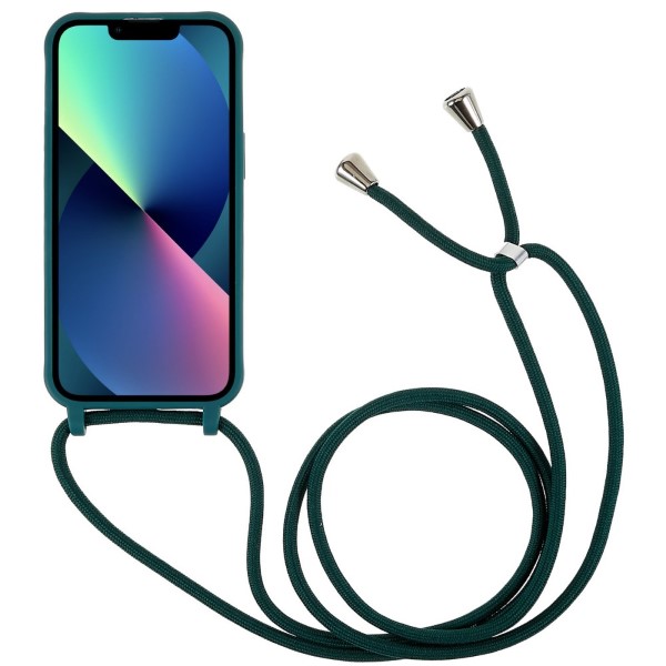 Kryt na iPhone 14 Plus gumový so šnúrkou na krk zelený