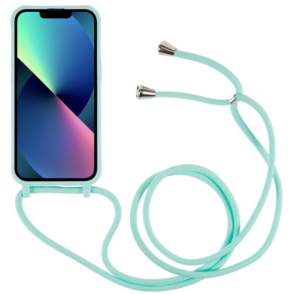 Kryt na iPhone 14 Plus gumový so šnúrkou na krk svetlo modrý
