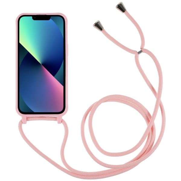 Kryt na iPhone 14 Plus gumový so šnúrkou na krk ružový