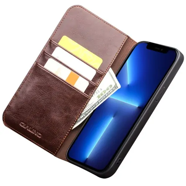 Puzdro kožené QIALINO na iPhone 13 Pro Max hnedé