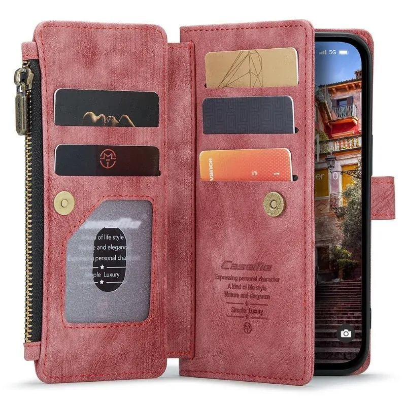 Púzdro pre iPhone 15 Pro Max CASEME Luxury Double Layer červené