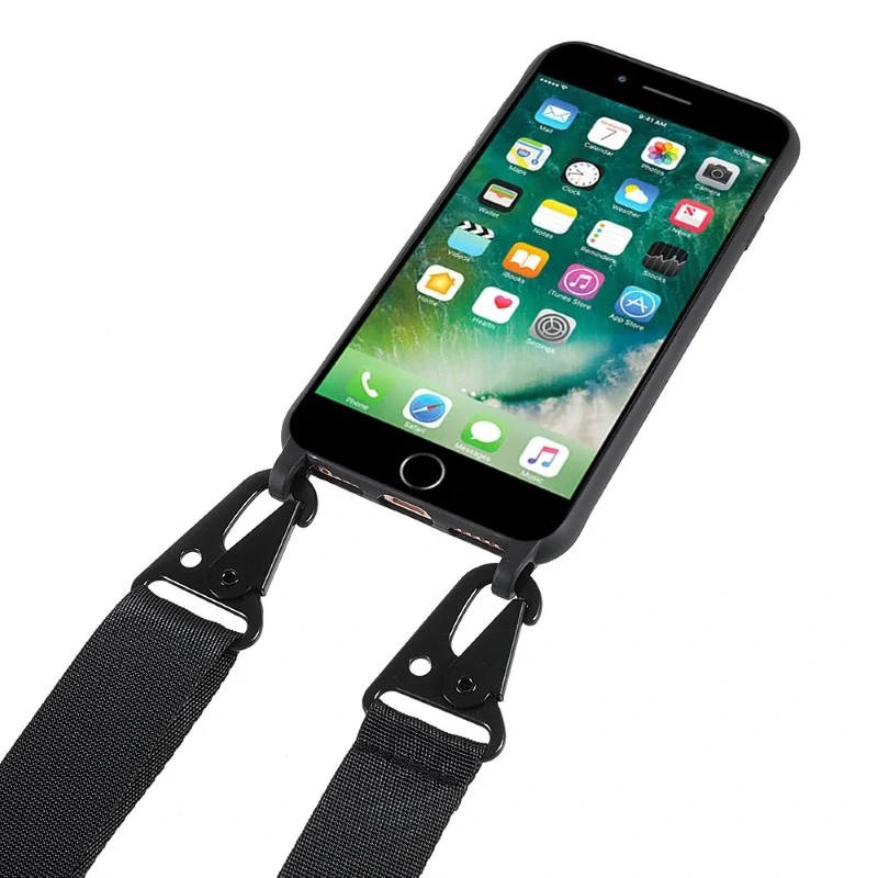 Kryt na iPhone 7 / 8 / SE ( 2020 / 2022 ) gumový so šnúrkou na krk čierny