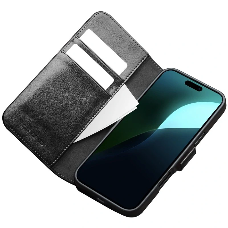 Puzdro QIALINO na iPhone 16 Kožené čierne