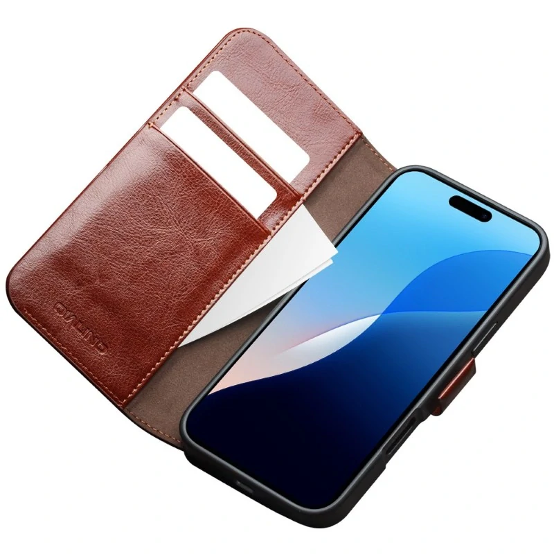 Puzdro QIALINO na iPhone 16 Pro Max Kožené hnede