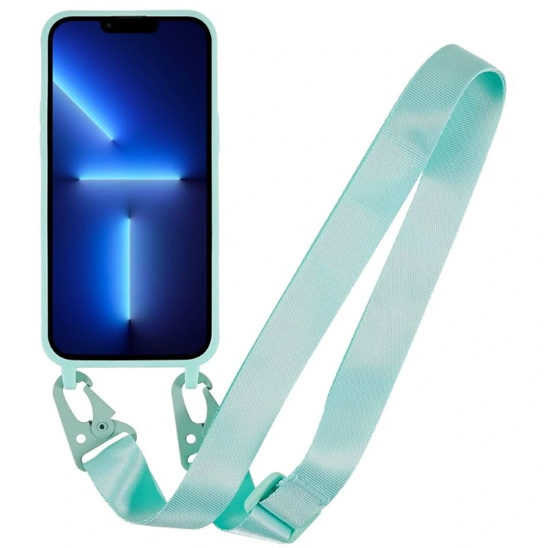 Kryt na iPhone 16 Pro Max gumový so šnúrkou na krk svetlo modrý
