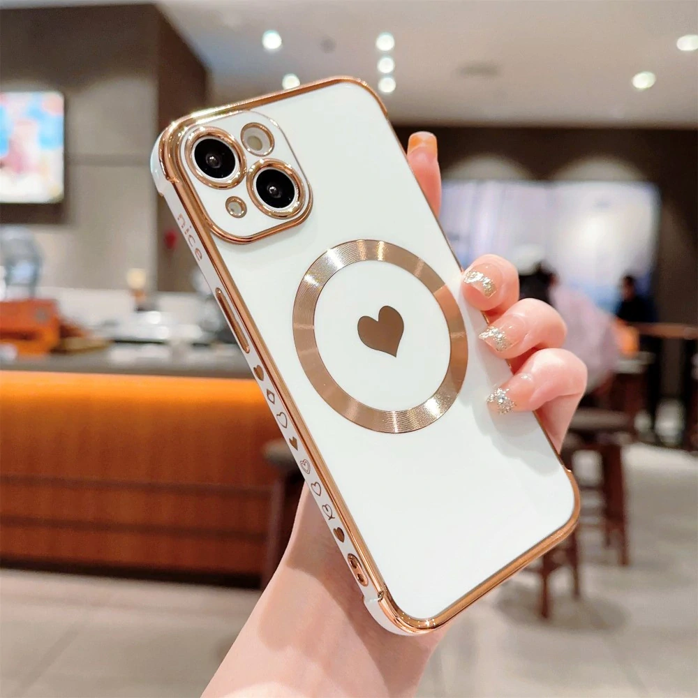 Kryt na iPhone 15 Srdiečko s podporou MagSafe biely