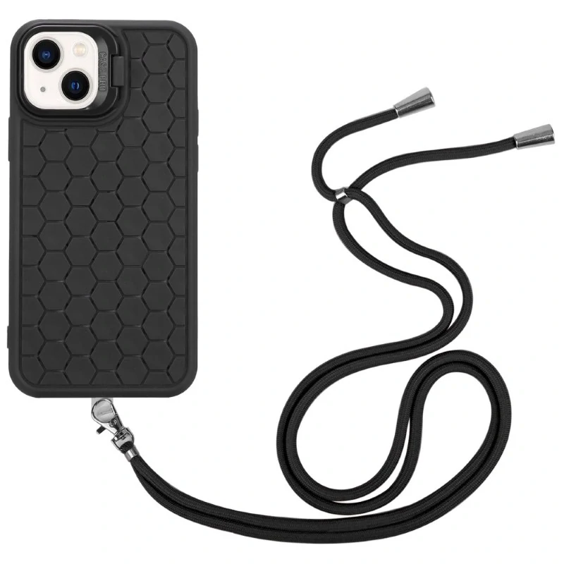 Kryt na iPhone 15 Honeycomb s podporou MagSafe a šnúrkou na krk čierny