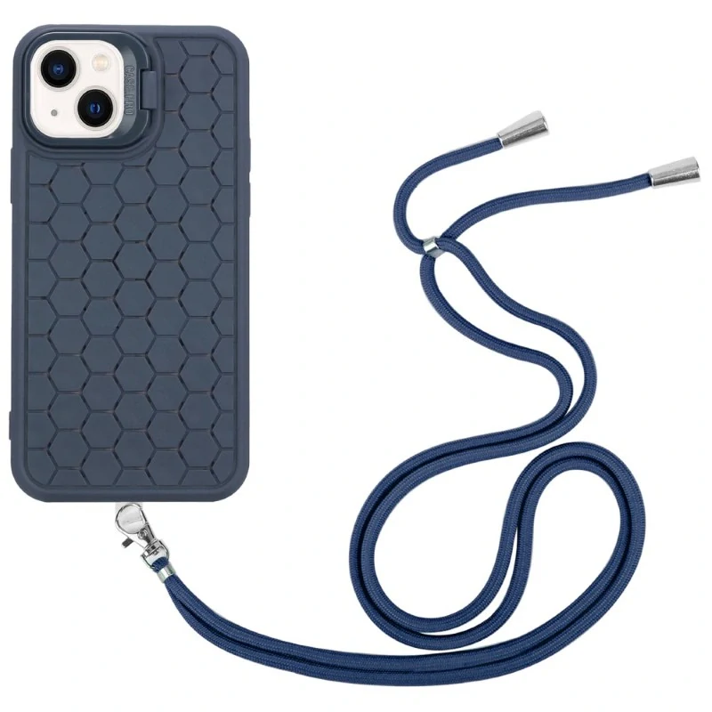 Kryt na iPhone 15 Honeycomb s podporou MagSafe a šnúrkou na krk modrý
