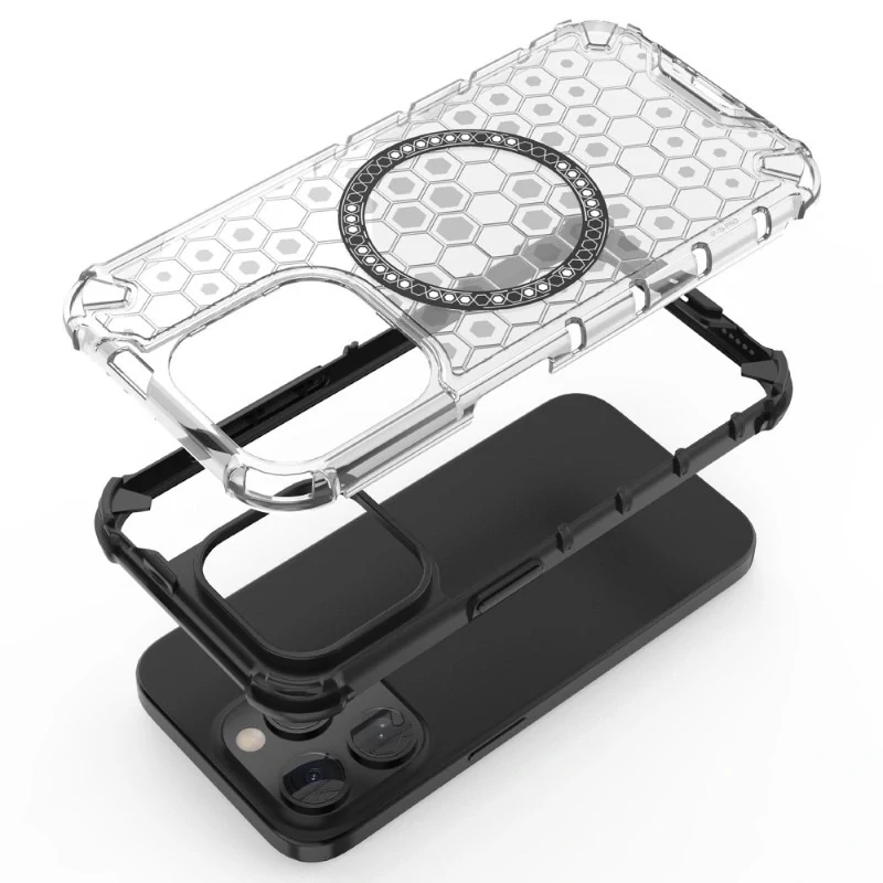 Kryt na iPhone 15 Pre odolný Honeycomb s podporou Magsafe modrý