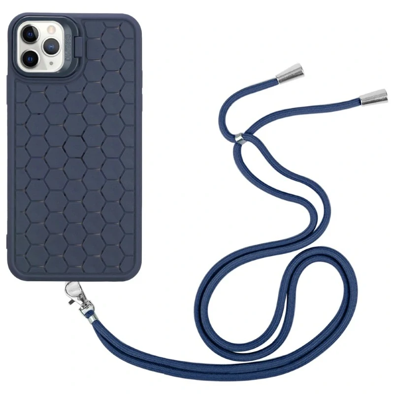 Kryt na iPhone 15 Pro Honeycomb s podporou MagSafe a šnúrkou na krk modrý