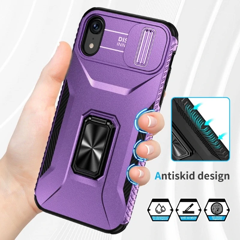 Kryt na iPhone Xr odolný s krytom na fotoaparát fialový