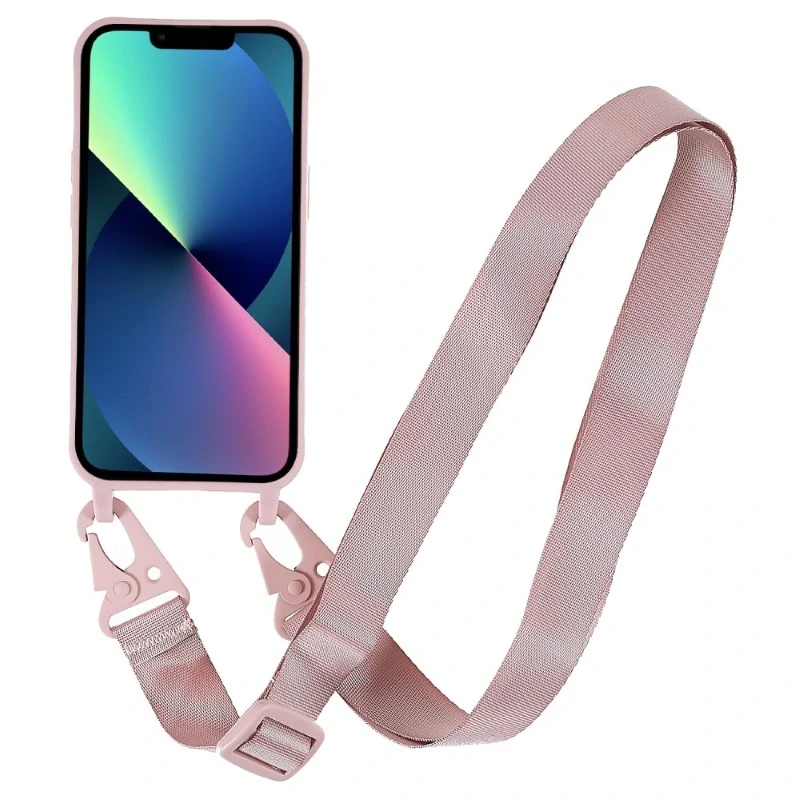 Kryt na iPhone 13 gumový so šnúrkou na krk staroružový