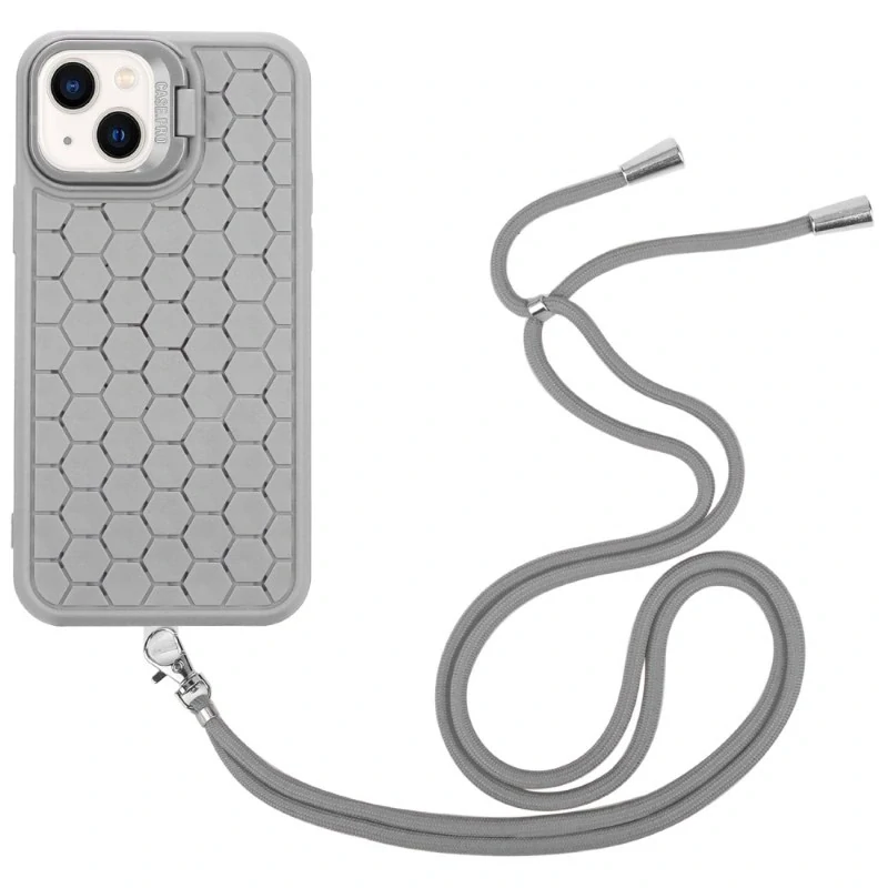 Kryt na iPhone 13 Honeycomb s podporou MagSafe a šnúrkou na krk sivý