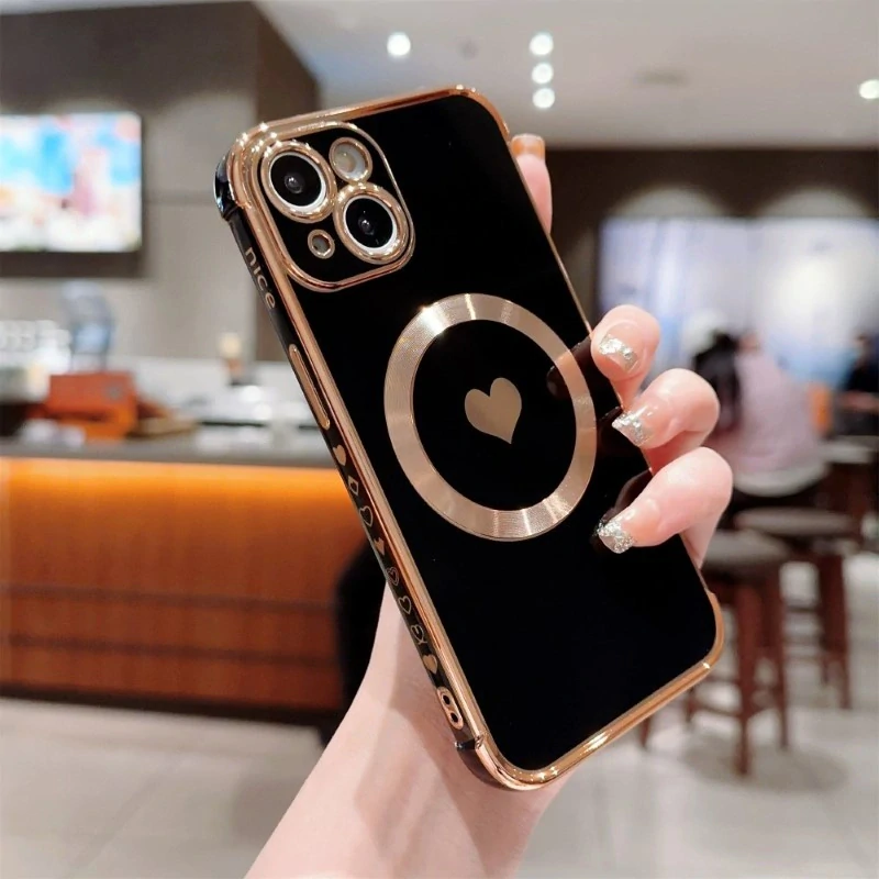 Kryt na iPhone 14 Srdiečko s podporou MagSafe čierny