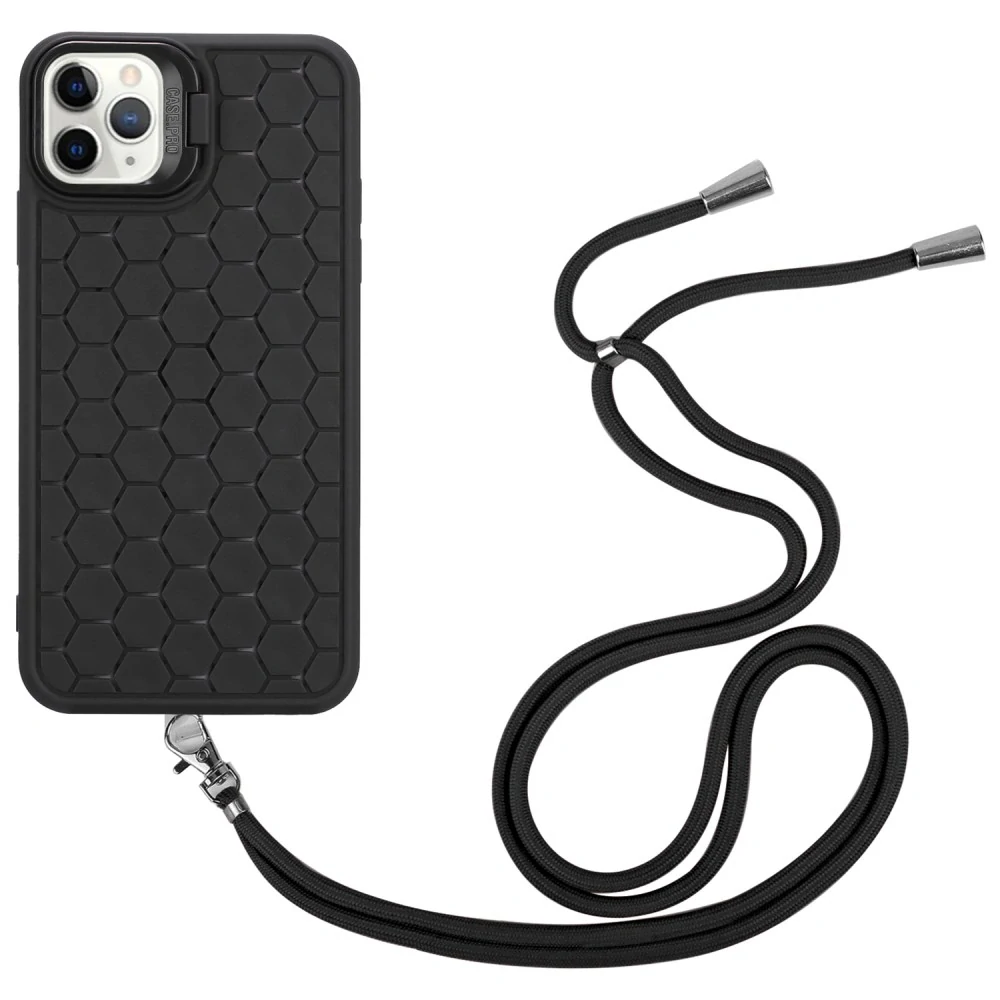 Kryt na iPhone 14 Pro Honeycomb s podporou MagSafe a šnúrou na krk čierny