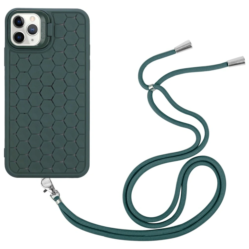 Kryt na iPhone 14 Pro Honeycomb s podporou MagSafe a šnúrou na krk zelený
