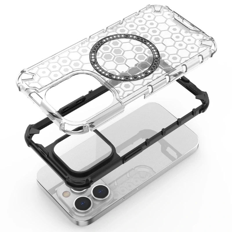 Kryt na iPhone 13 Pro Max odolný Honeycomb s podporou MagSafe červený