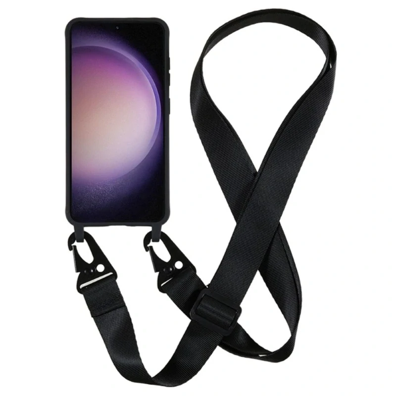 Kryt na Samsung Galaxy S23 gumový so šnúrkou na krk čierny