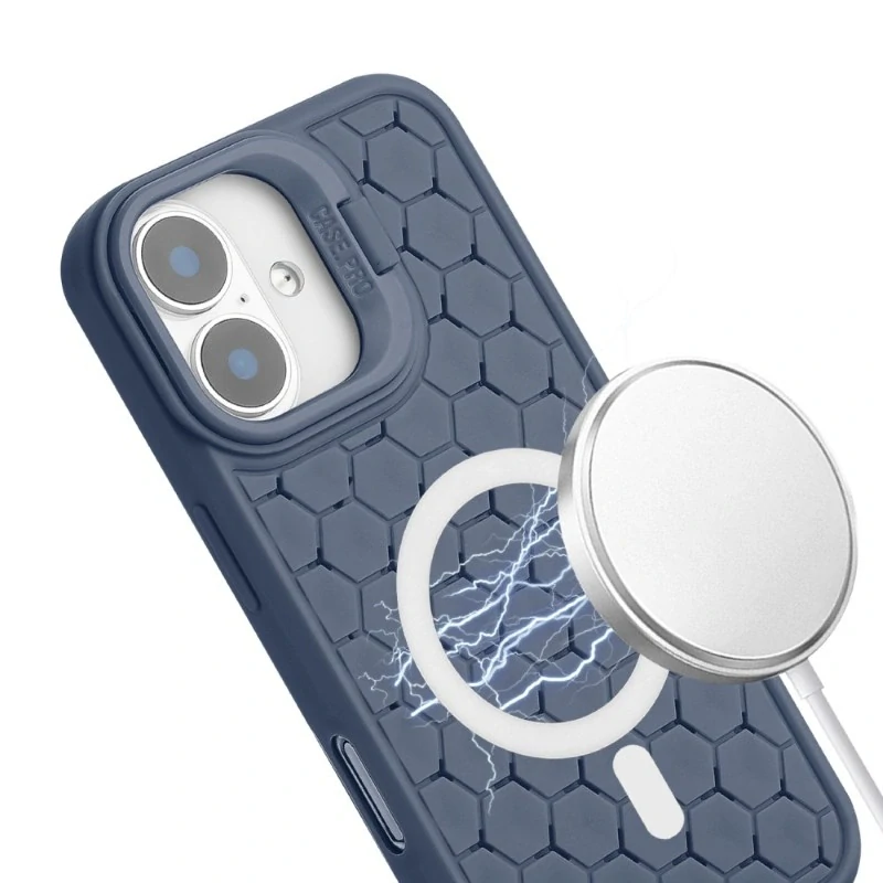 Kryt na iPhone 16 Honeycomb s podporou MagSafe a šnúrkou na krk modrý