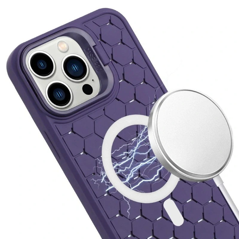 Kryt na iPhone 16 Pro Honeycomb s podporou MagSafe a šnúrkou na krk fialový