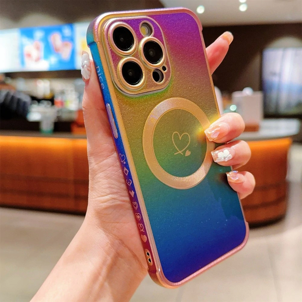 Kryt na iPhone 15 Pro Max Srdiečko s podporou MagSafe dúhový