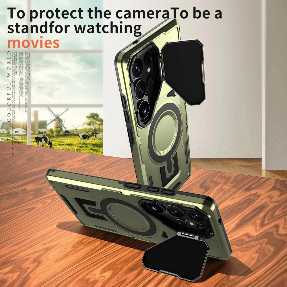 Kryt na Samsung Galaxy S24 Ultra s krytkou na fotoaparát zelený