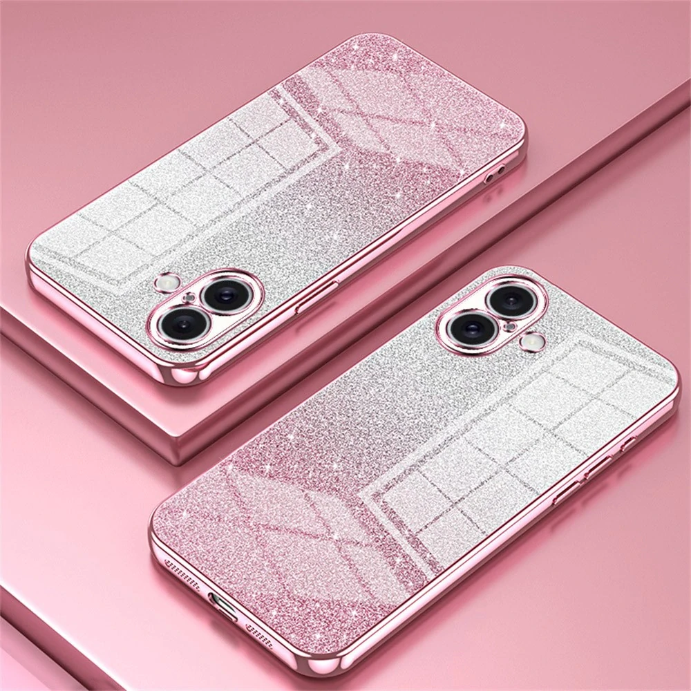Kryt na iPhone 16 Plus gumový Glitter ružový