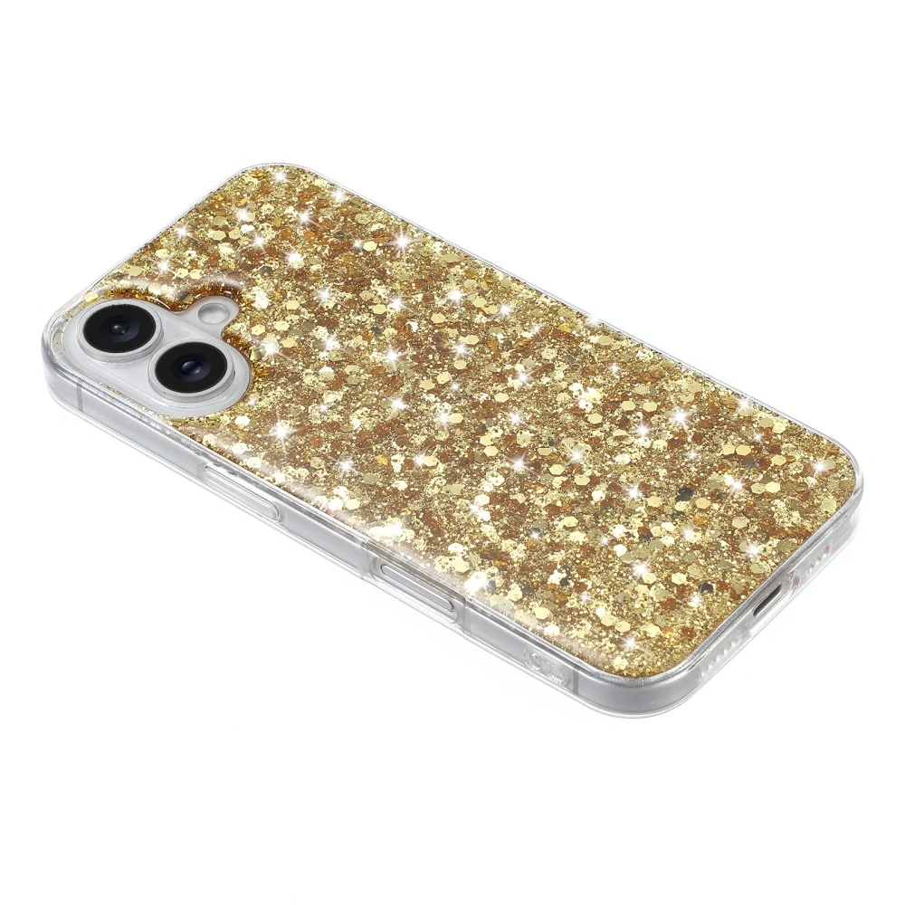 Kryt na iPhone 16 Plus gumový trblietavý zlatý