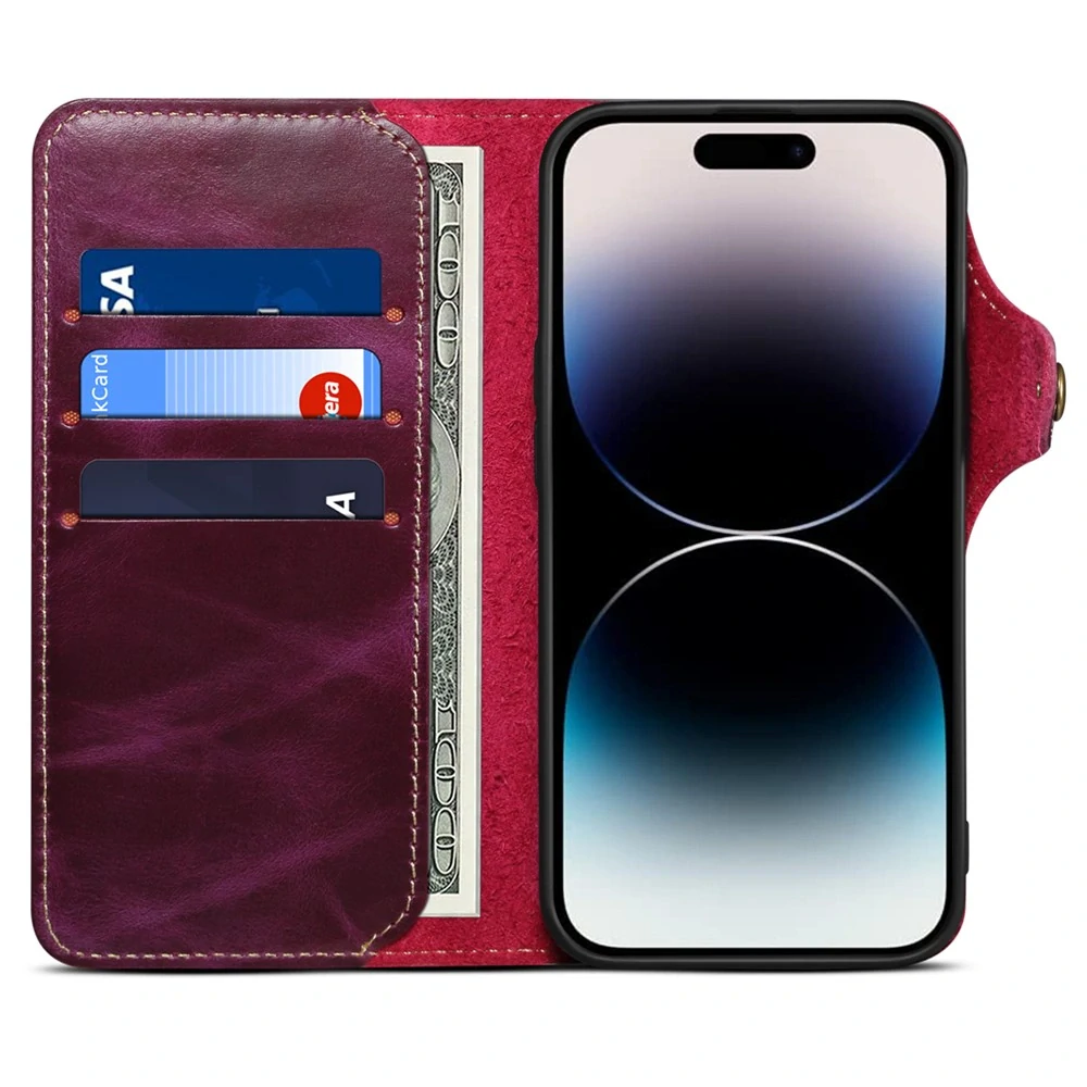 Púzdro na iPhone 14 Pro Kožené fialové
