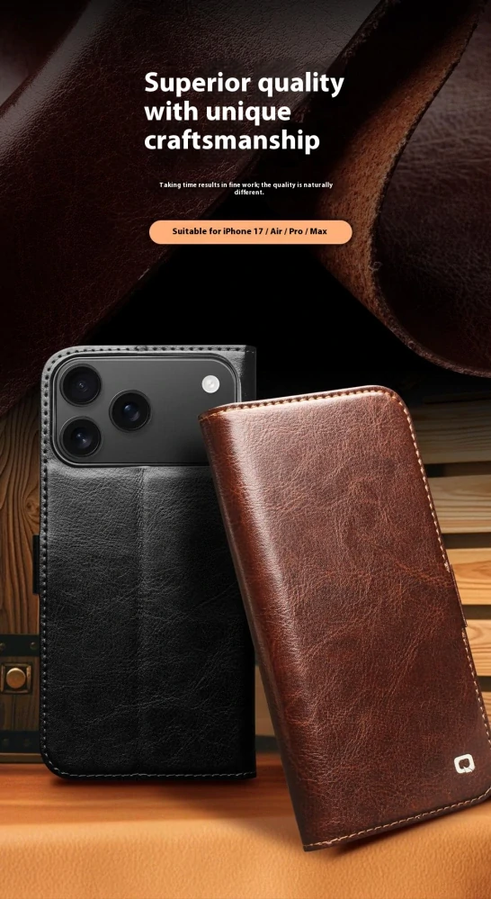 Puzdro QIALINO na iPhone 17 Kožené čierne