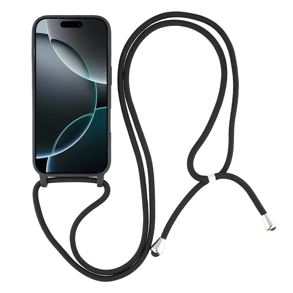 Kryt na iPhone 17 Pro gumový so šnúrkou na krk čierny