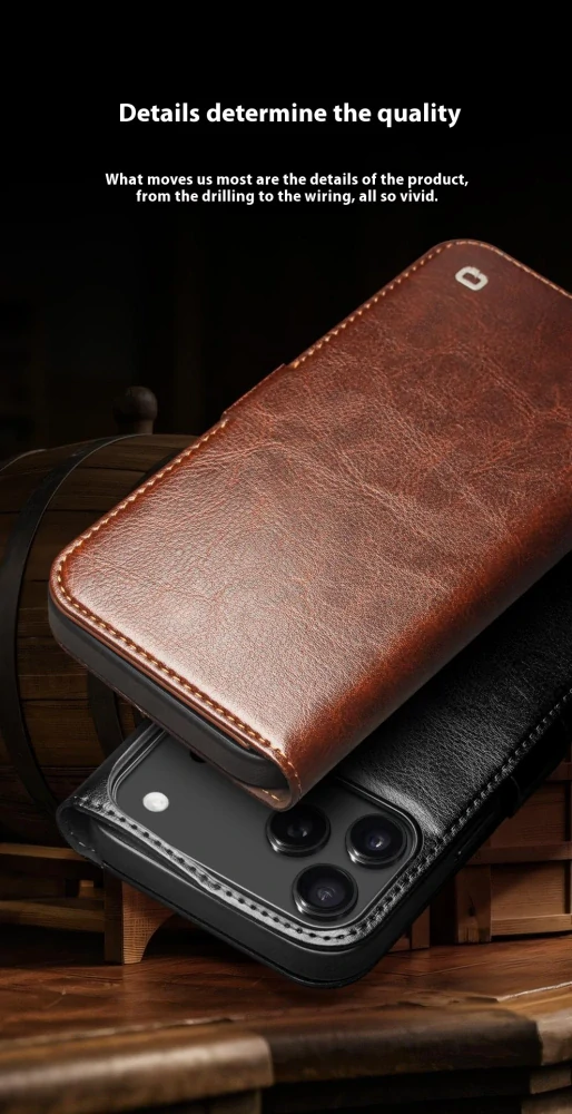 Puzdro QIALINO na iPhone 17 Kožené hnedé