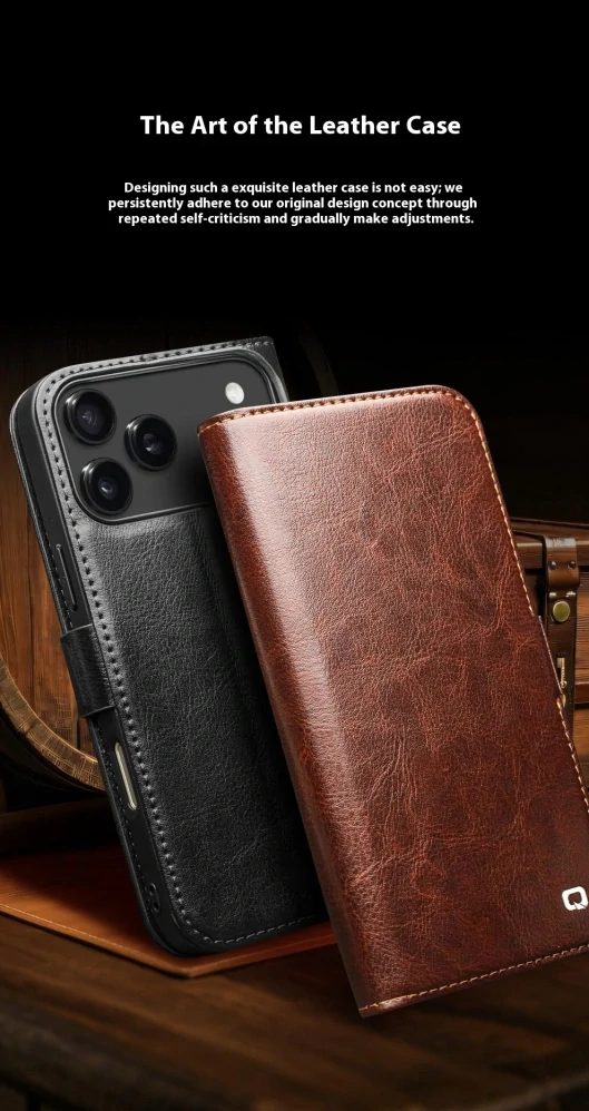 Puzdro QIALINO na iPhone 17 Pro Max kožené hnedé